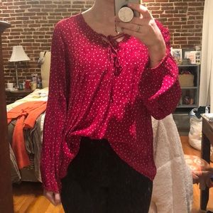 Billabong pink polka dot blouse
